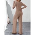 thumbnail image 4 of Women's 2 Piece Matching Lounge Sets Fall Fashion Outfits Henley Neck Sweater Top Wide Leg Pants Sweat Suits, 4 of 12