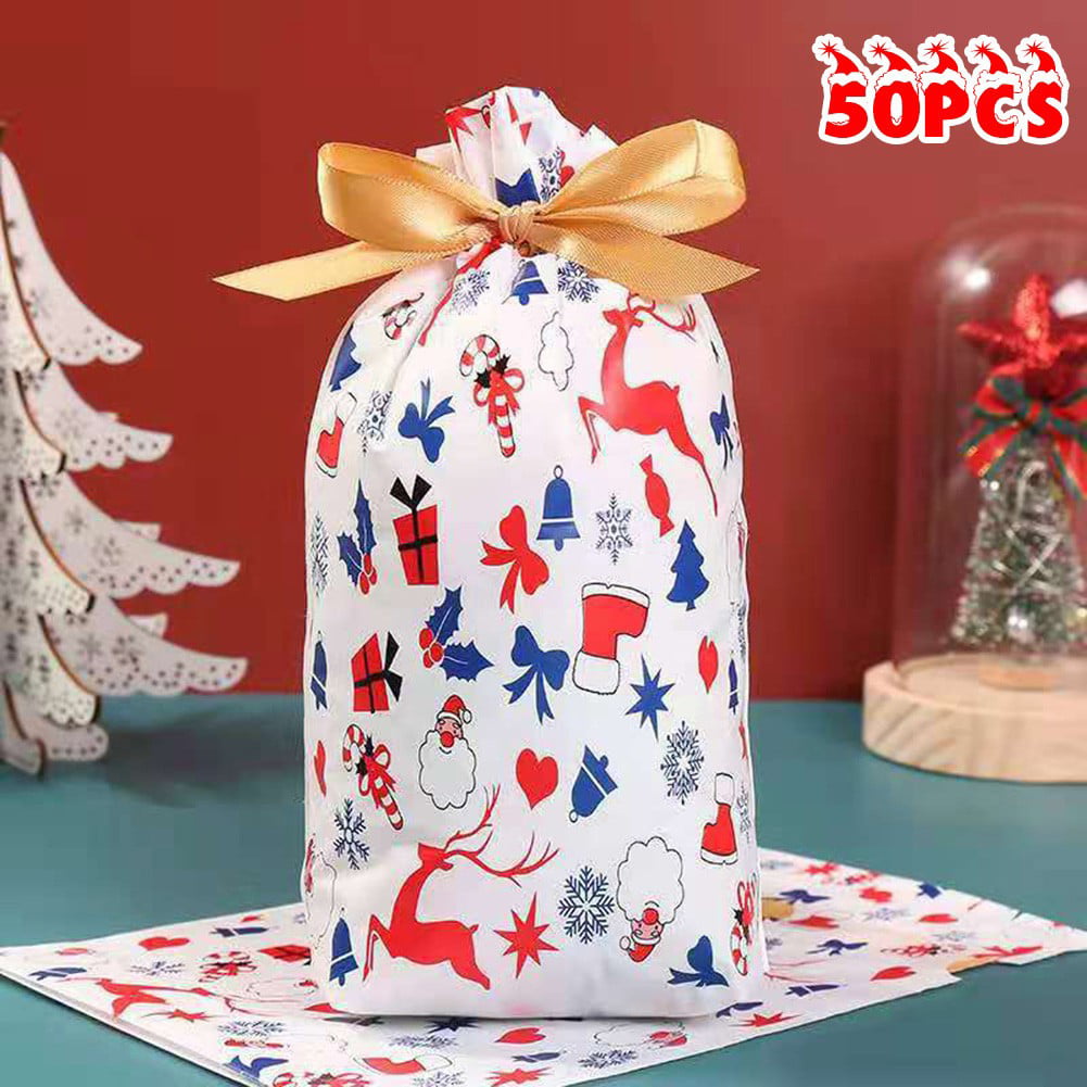 Christmas Pouch Bags Reusable Drawstring Wrap Presents Gift Stocking Fillers 