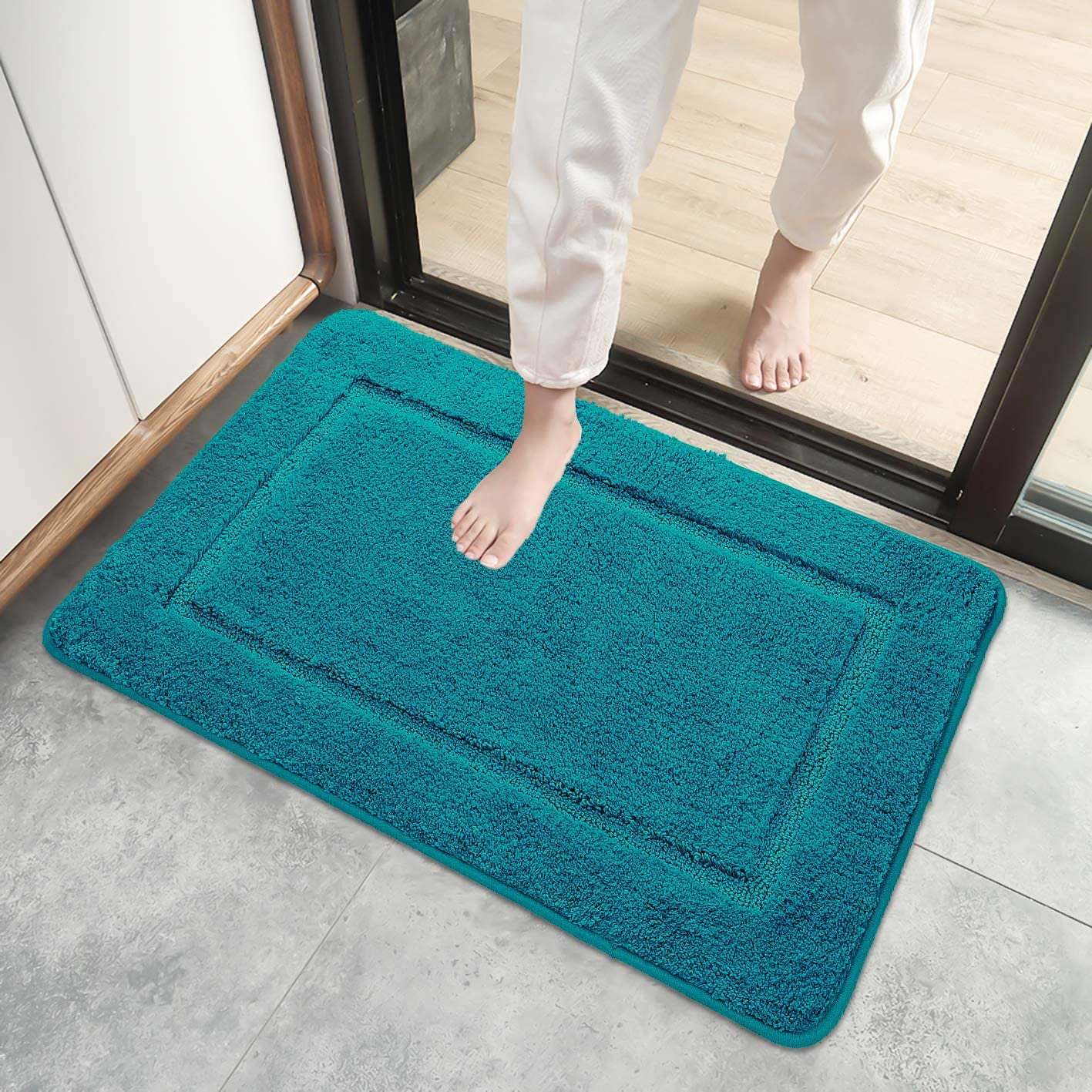 H HOMORE Luxury Set Green Bath Rug, Anti-Slip Bath Rug and U-Shaped, 2 Count