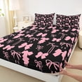 thumbnail image 3 of Manfei Teens Cute Bowknot Twin Sheet Sets, Black Pink Ribbon Bow Twin Fitted Sheet, Princess Cartoon Theme Flat Sheet, Breathable Home Decor, 3 Pieces, 3 of 7