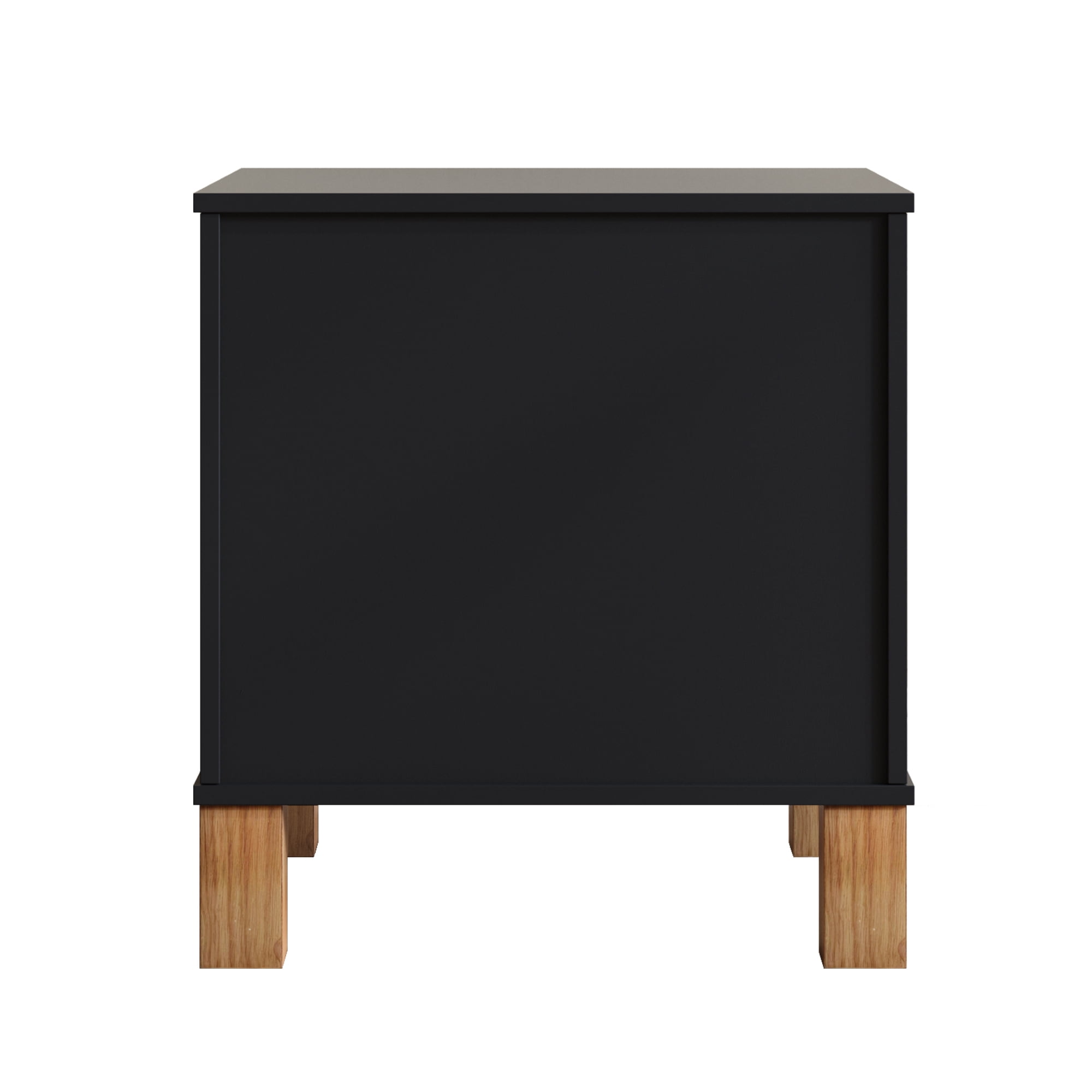 Leumius Nightstand for Bedroom,Wood Bedside Table with 2 Drawer & Solid Wood Legs,Small Storage Cabinet for Living Room,Black