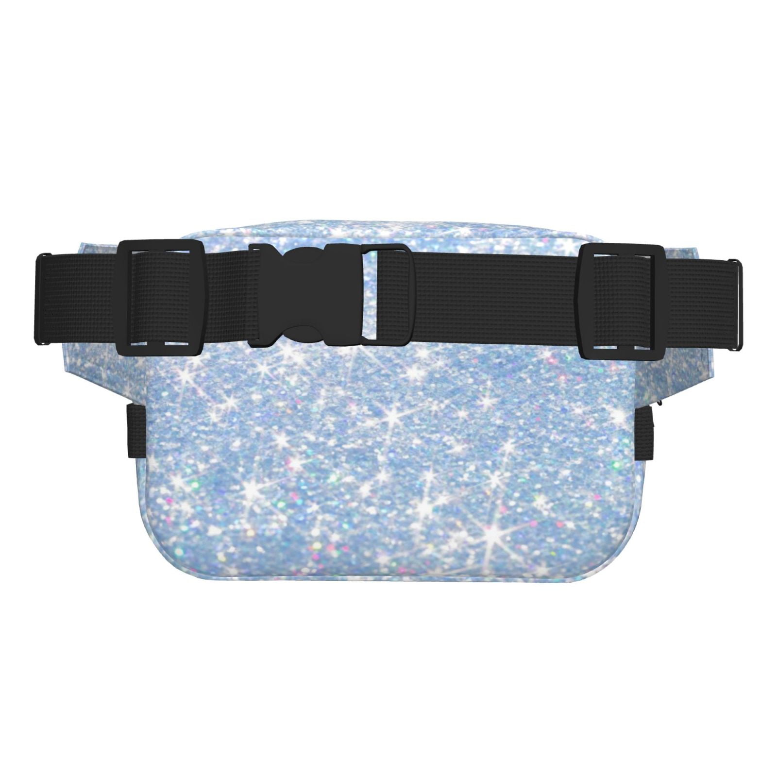 Picia White Bule Glitter Print Square Double-Layer Waist Bag Mini Adjustable Waist Belt Bag Exercise Running Travel Hiking