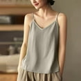 thumbnail image 3 of Ohufall Women's Spaghetti Strap Tank Tops Cotton Linen Lightweight Loose Cami Tops Solid Ultra-soft Summer Tanks, 3 of 5