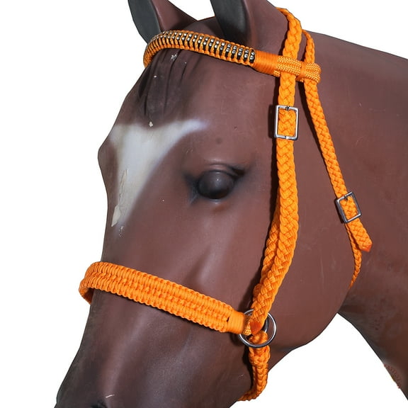 Hilason Flat Braided Paracord Horse Headstall Bridle Orange W/ Crystals