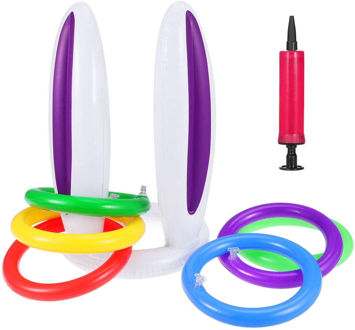 2 Pack Rabbit Easter Games Bunny Ears Ring Toss Game For Easter Party Indoor Outdoor Game Toys Kids Gifts Include an Air Pump and 4 Inflatable Rings 2 Pack 