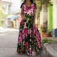thumbnail image 1 of CEHVOM Robe Maxi Bohème Décontractée d'Été pour Femme à Manches Courtes, Col Rond, Imprimée, Longueur Cheville, 1 of 6