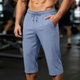 thumbnail image 5 of LODIENY Mens Large Size (M-5XL) Straight Leg Capri Pants Loose Fit Lightweight Breathable Drawstring Casual Sweatpants with Zipper Pockets Blue M, 5 of 9