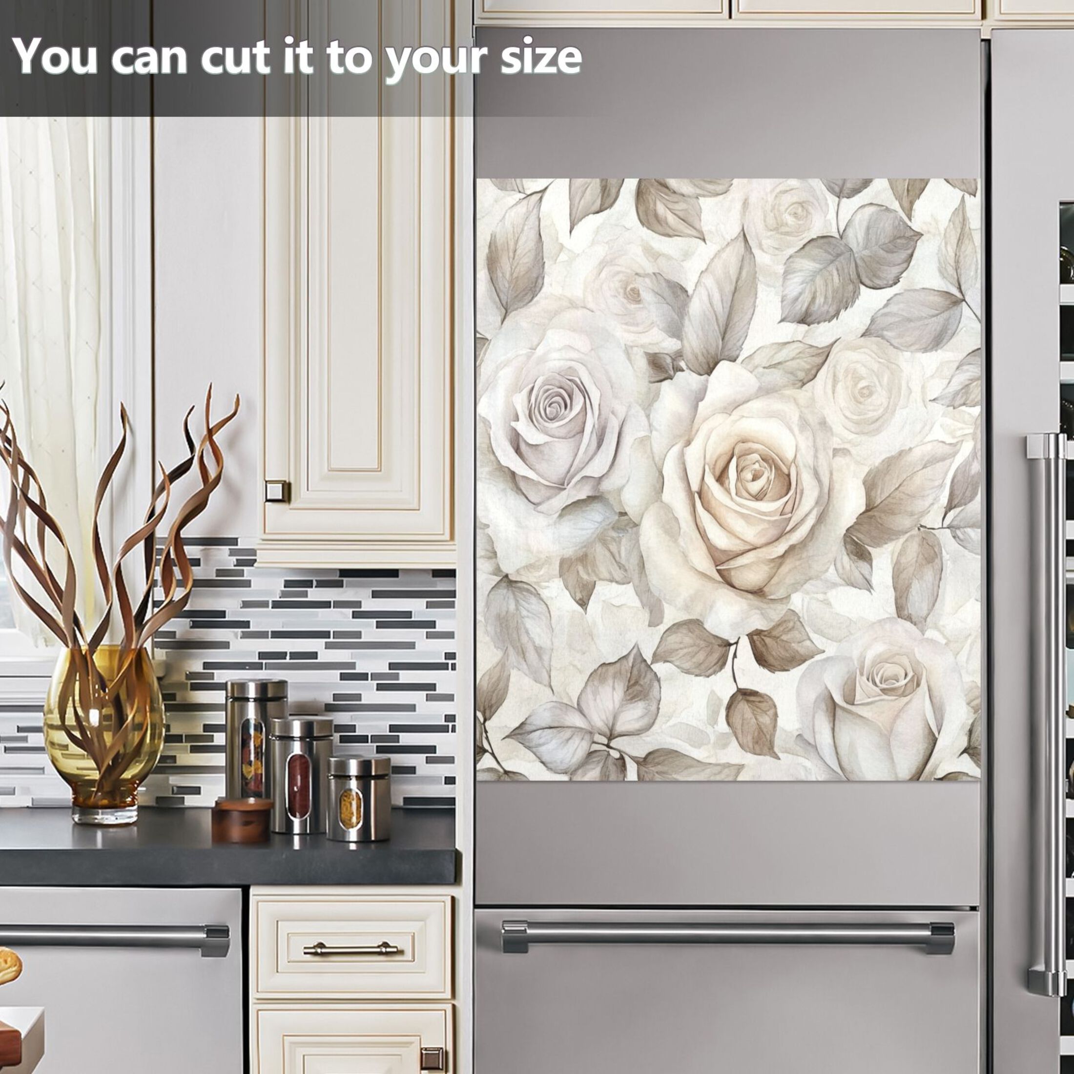 Dishwasher Magnetic Sticker 23x26 Inch Refrigerator Magnetic Sticker Washing Machine Magnetic Sticker Kitchen Panel Magnetic Sticker Home Decor Cartoon White Flowers