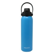 New Aquatix (Blue, 32 Ounce) Pure Stainless Steel Double Wall Vacuum Insulated Sports Water Bottle Convenient Flip Top Cap with Removable Strap Handle - Keeps Drink Cold 24 hr/Hot 6 hr