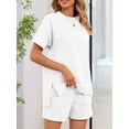 thumbnail image 6 of Women Casual 2 Piece Outfits Sweatsuits Summer Short Sleeve Loungewear Tracksuit Round Neck Lounge Shorts Sets White XXL, 6 of 10