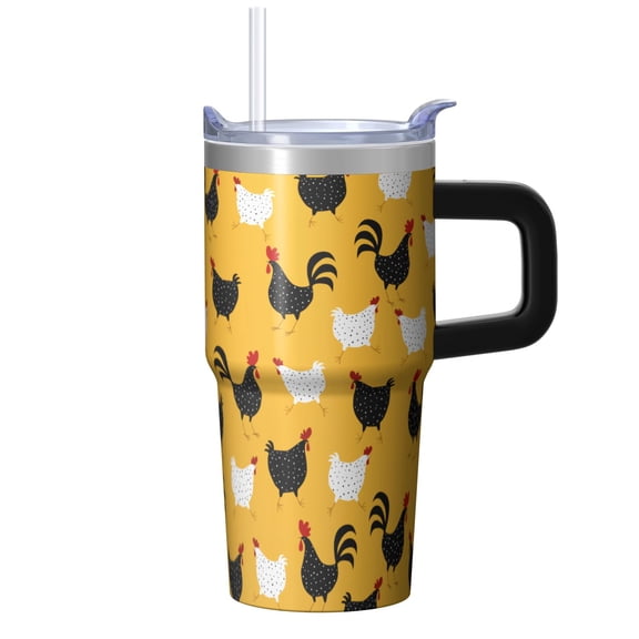 20oz Rustic Chicken Tumbler with Handle Elegant Birthday Christmas Gift for Chicken Lovers Women Men Insulated Travel Mug Fits Standard Cup Holders Comfortable Handle Easy to Carry Office Home