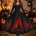 thumbnail image 2 of 2026 Women Halloween Witch Printed Maxi Dress V Neck Long Sleeve Gothic Flowy Long Dress for Halloween Themed Party, 2 of 6