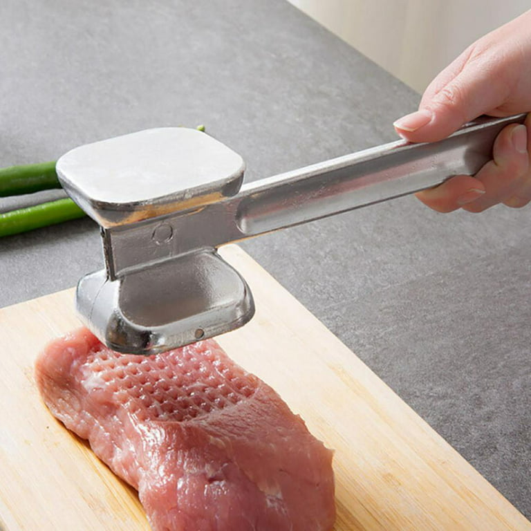 Meat Tenderizer Hammer Mallet Tool for Pounding Beef, Steak, Chicken, Pork, Stainless Steel Double-Sided Meat Hammer Kitchen Tool (Silver)