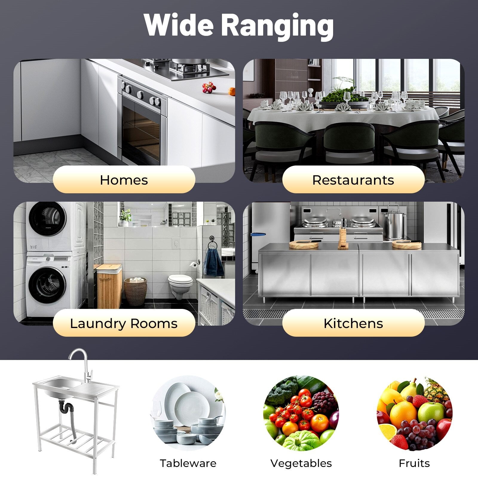 Utility Laundry Sink Kitchen Stainless Steel Single Bowl Kitchen Sink Washing Station