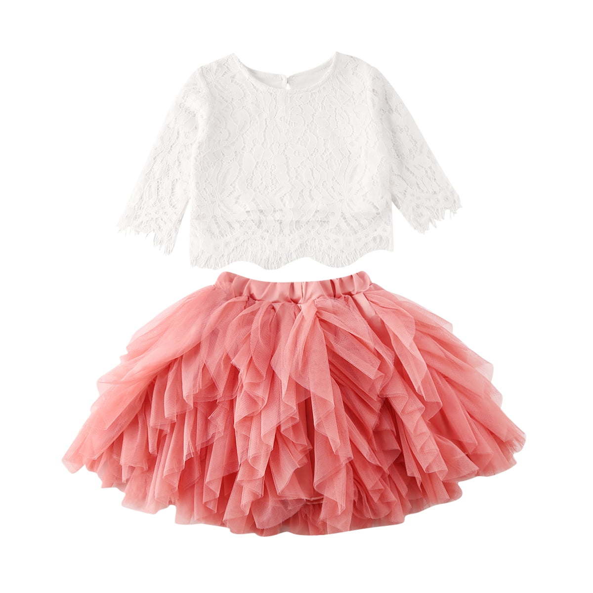 Kids Baby Girls Dress Lace Floral Top Tank T shirt Tutu Skirt 2PCS Outfits Set 