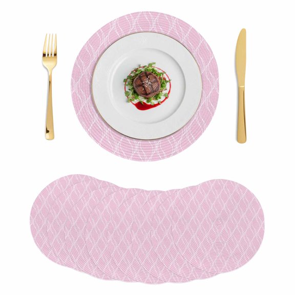 Pink Moire Waves Round 13 Inch Placemats Set of 8, Modern Abstract Art Geometric HeatResistant Non Slip Place Mats for Dining Table, Wipeable Braided Kitchen Table Mats for Housewarming