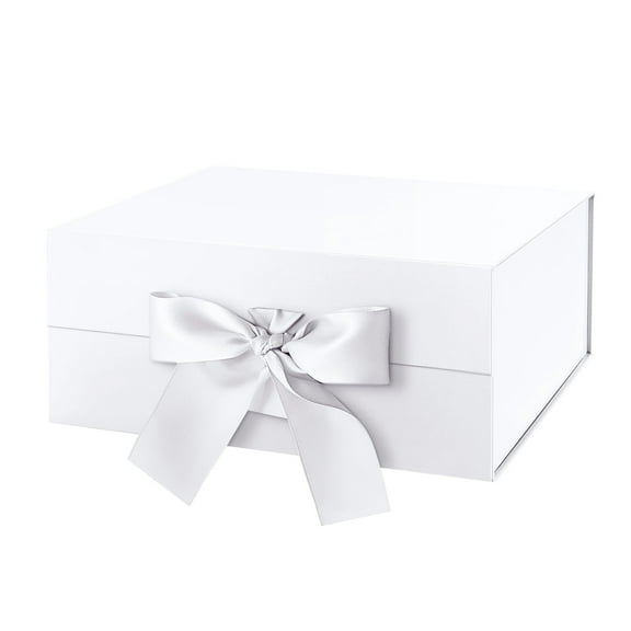 PKGSMART Gift Box with Ribbon, 9x6.5x3.8 inch, White Gift Box with Magnetic Lid for Mother's Day,