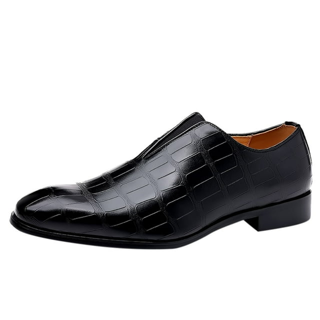 Men's Leather Shoes Classical Style On PU Low Rubber Sole Block Heel Comfortable Work Footwear