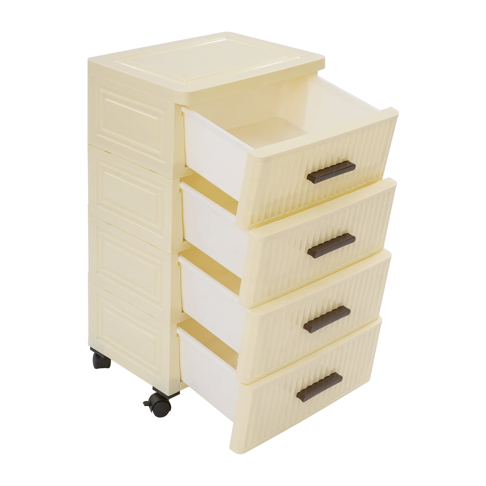 Creamy Yellow 4 Tier Plastic Drawer Storage Organizer, Storage Cabinet with 4 Universal Wheels, 4-Drawers Cabinet for Dresser Closet Bathroom Dorm Bedroom Laundry Room