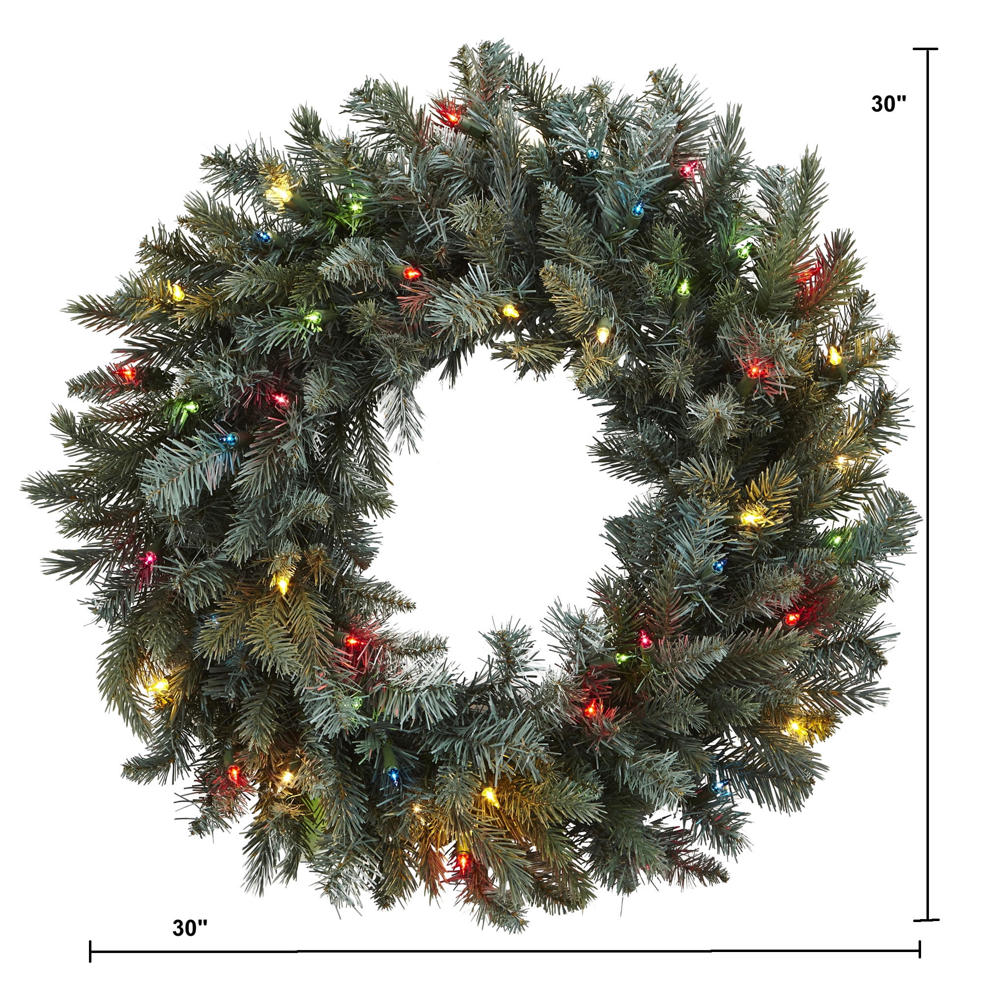 Nearly Natural 30" Pine Wreath w/ Colored Lights in Green