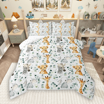 Manfei Cute Giraffe Lion Bedding Comforter Set 2pcs, Kawaii Zebra Elephant Twin Comforter Sets, Watercolor Eucalyptus Leaves Bedding Set, Luxury Bedroom Decor