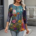 thumbnail image 6 of Craaazy Women's Casual Crewneck Button Dressy Vintage Floral Print Business 3/4 Sleeve Shirts Gifts, 6 of 7