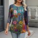 thumbnail image 5 of TaTaai Casual Printed Top Soft Breathable Women's Fashion Button Round Neck 3/4 Sleeve Loose Fit All Season Daily Party Fashion T-Shirt Gift, 5 of 7