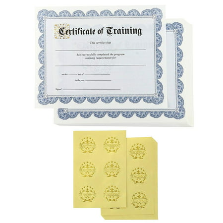 Certificate Paper – 48 Certificate of Training Award Certificates with 48 Excellence Gold Foil Seal Stickers, for Student, Teacher, Professor, Employee, Blue, 8.5 x 11