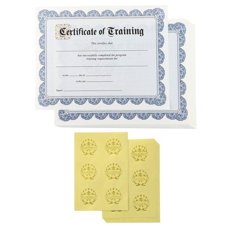 Certificate Paper – 48 Certificate of Training Award Certificates with 48 Excellence Gold Foil Seal Stickers, for Student, Teacher, Professor, Employee, Blue, 8.5 x 11 (Best Employee Award Certificate)