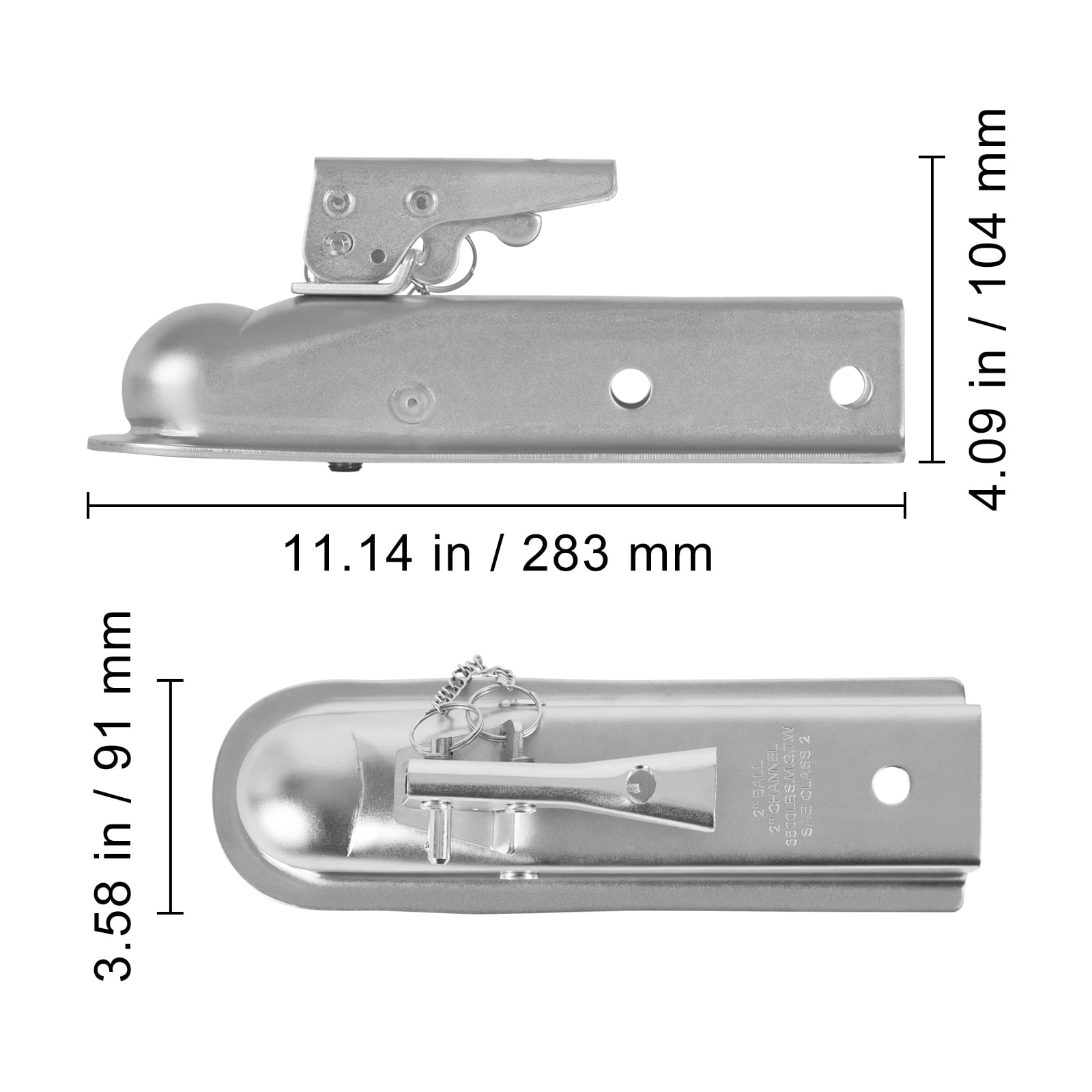 KFFKFF Straight Trailer Connector, Compatible with 2" Hitch Ball, 2" Channel Width, 3500 lbs Load Capacity, Durable Trailer Hitch Coupler for Towing Sedans,SUVs, with a Zinc-Coated Exterior