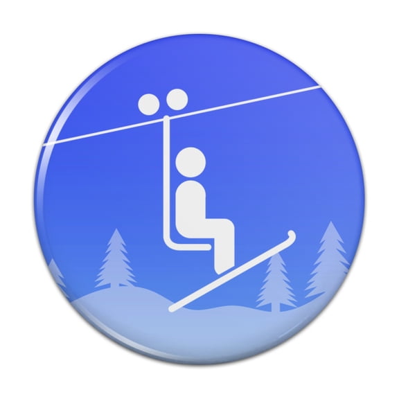 Skiing Ski Lift Symbol in Snow Pinback Button Pin