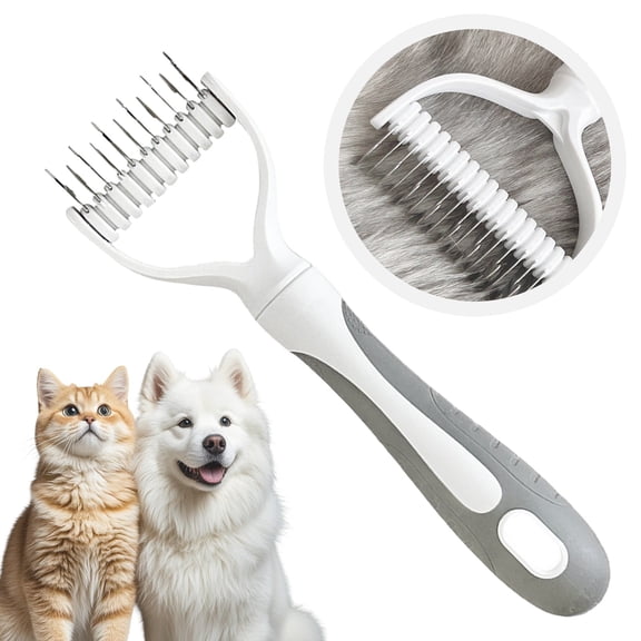 Dematting Comb for Dogs and Cats, Undercoat Rake Pet Brush for Long Hair, Deshedding Dog Brush Removes Tangles Knots and Loose Fur, Grooming Tool for Thick Coats (White)