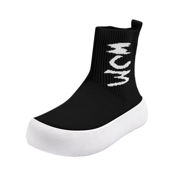 Xfvqtps Womens Fashion Sock Boots Knitted Stretch Ankle Boots Slip on Winter Comfort Shoes with Flat Thick Sole for Outdoor Casual Black