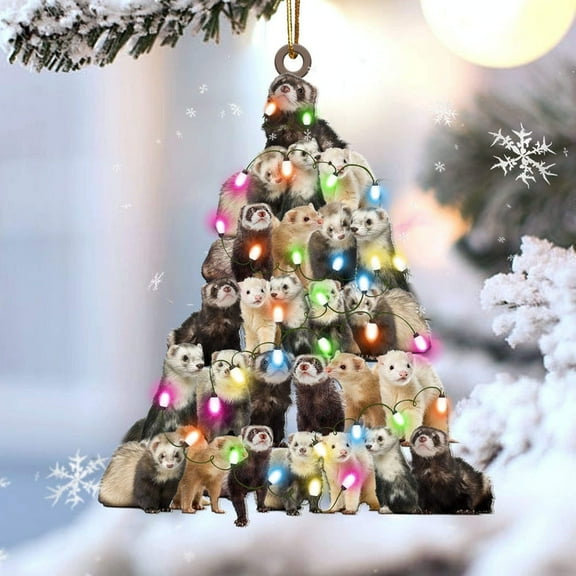 Acrylic 2D FLAT Ferret Christmas Tree Shaped Ornament For Ferret Lovers Flat Acrylic Ornament