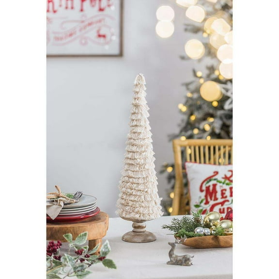 Home Decor Accessories D3.9x15" Fringes Embellished Cone With Wooden Base,Household Decor Items