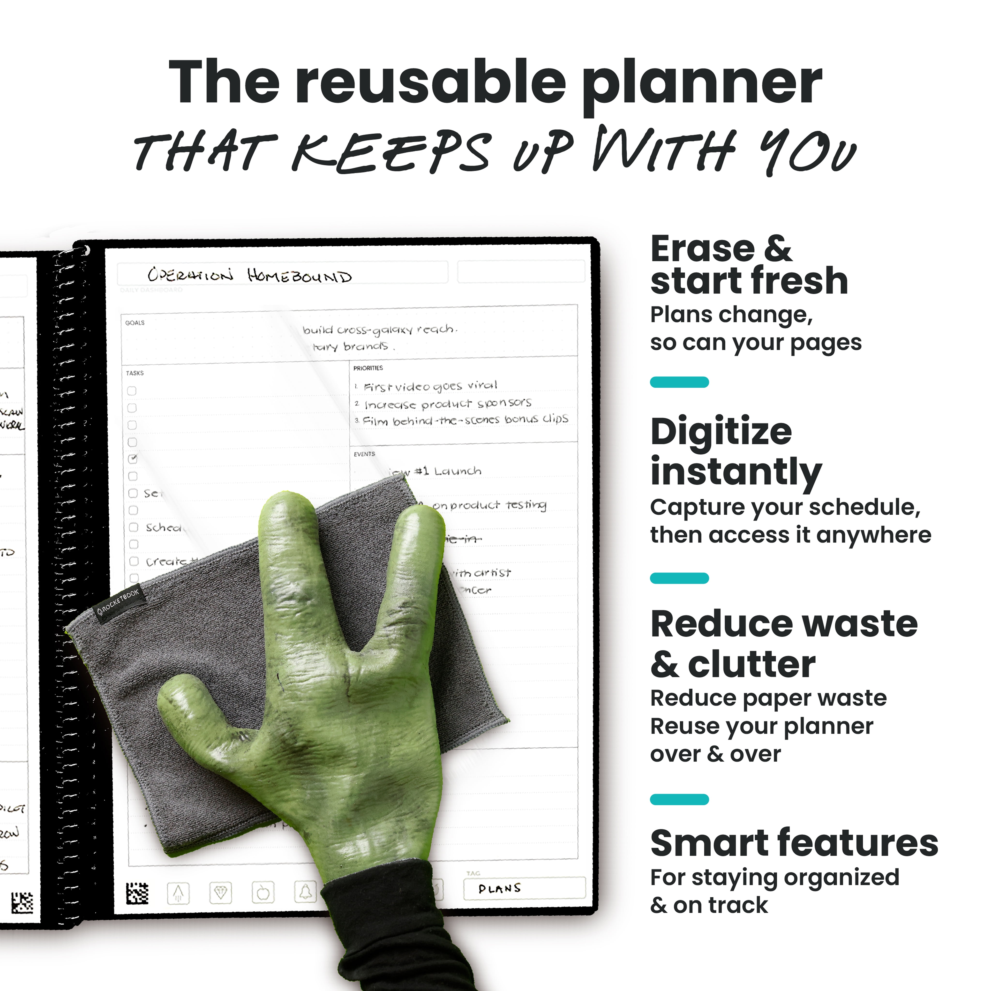 Rocketbook Reusable Flex Planner - Daily, Weekly, Monthly, Annual Executive Size Navy Blue