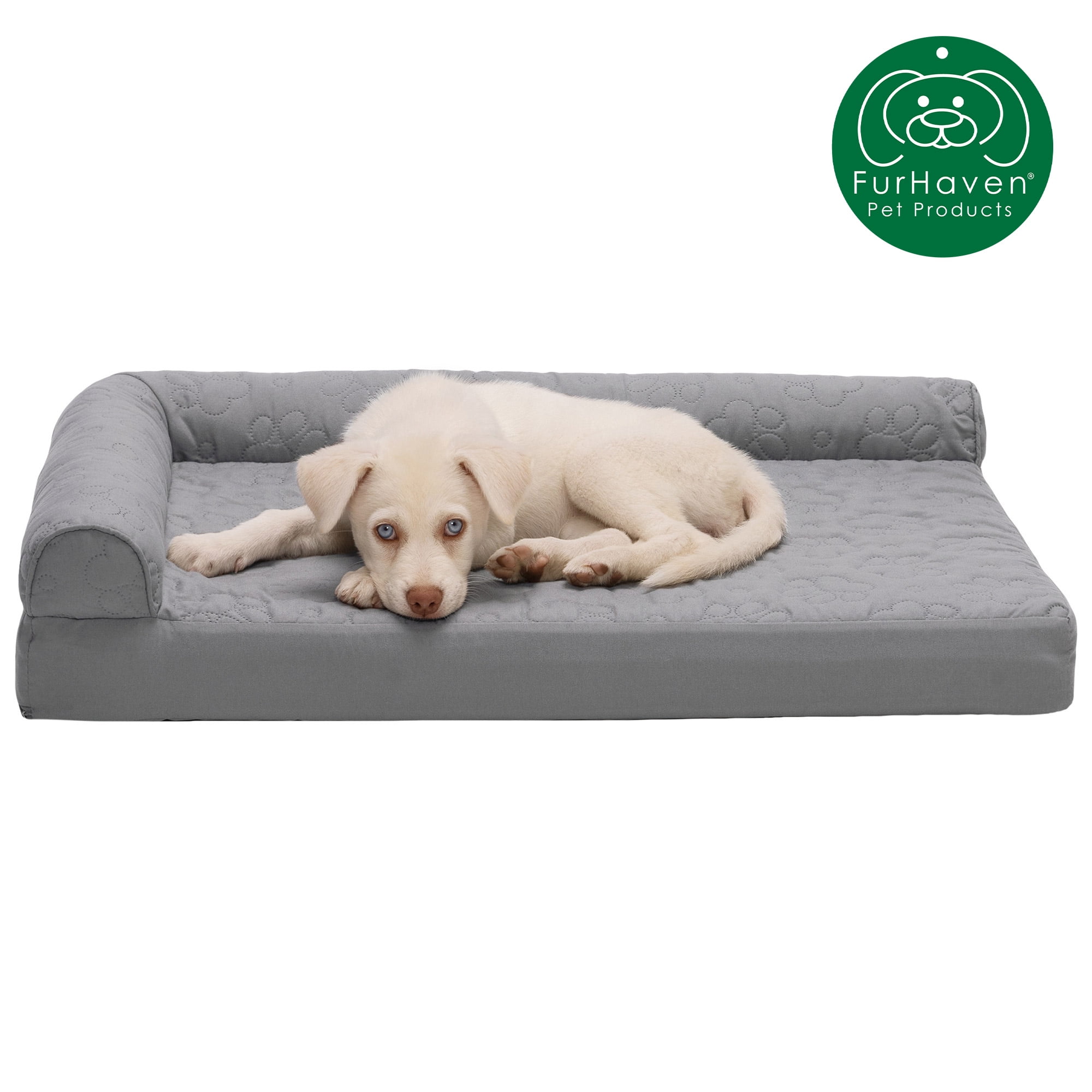 FurHaven Pet Products Paw-Quilted Memory Top Deluxe L-Chaise Pet Bed for Dogs & Cats - Medium, Titanium