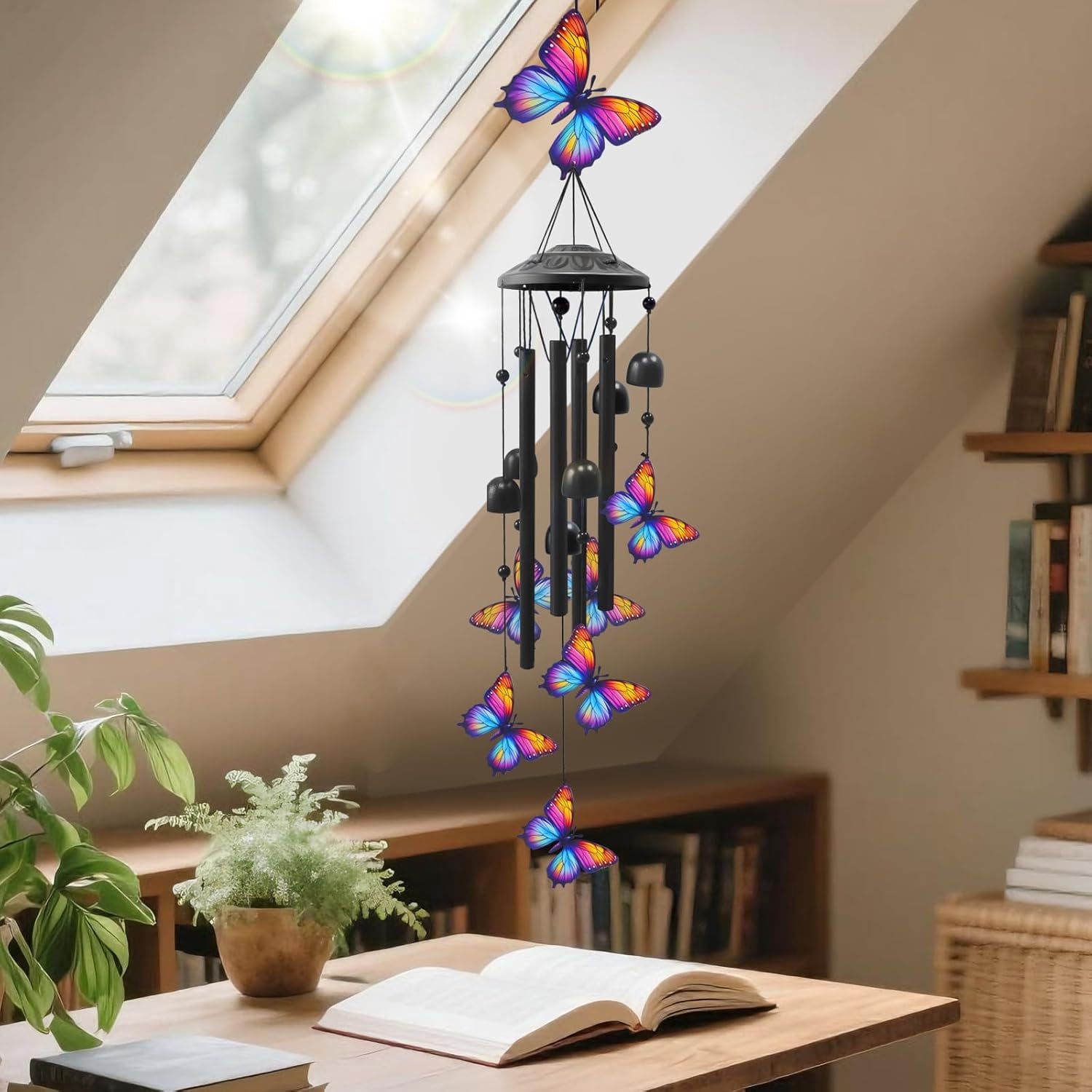 Tikeitoo Butterfly Wind Chimes for Outdoors – Black Metal Butterfly Wind Chimes, Memorial & Birthday Gifts for Mom, Grandma, Women & Men, Durable Garden Yard Decor