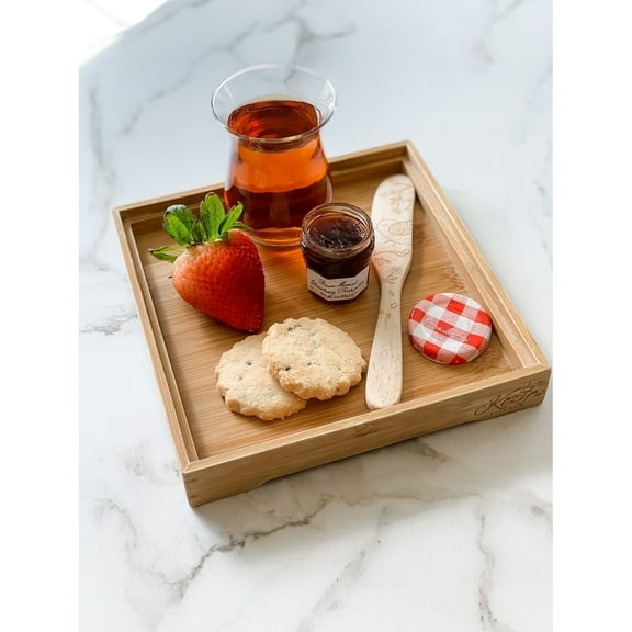 Kozy Sweet Home Small Tea Serving Tray, Premium Bamboo Serving Tray For Tea parties, Perfect For Gift, Tea Lovers Set of 2