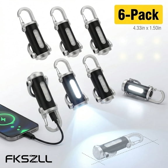 6 Pack Keychain Flashlight, Mini Rechargeable Pocket Light with 7 Lighting Modes USB Torch Light for Camping
