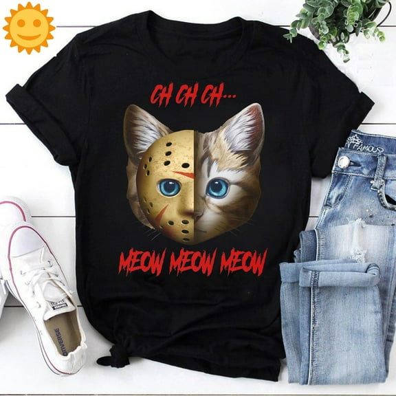 Ch Ch Ch Meow Meow Meow Cat Horror Vintage T-Shirt, Halloween Shirt, Horror Movie Shirt, Jason Voorhees Shirt, Jason Shirt
