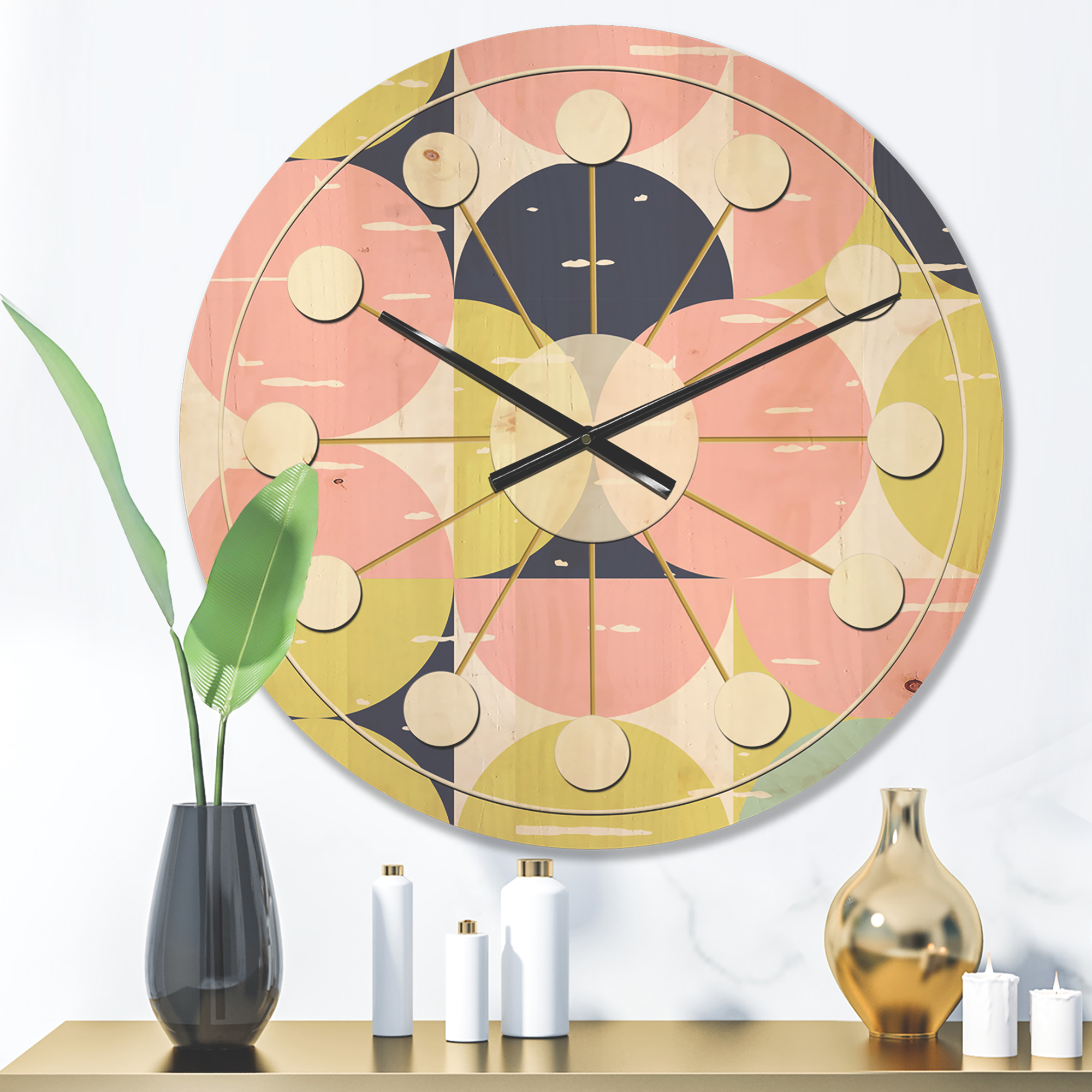 Designart 'Pastel Circular Retro Pattern I' Mid-Century Modern Wood Wall Clock