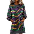 thumbnail image 1 of Tauxra Robe Maxi à Imprimé pour Femmes, Manches Longues, Col Rond, Robe de Soirée Fluide pour Femmes avec Tissu en Maille pour Tenue Décontractée Quotidienne, Invitée de Mariage, Occasions Formelles, 1 of 3