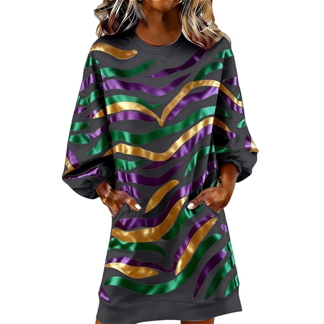 RXMEKW Robe de Carnaval pour Femmes à Manches Longues et Col Rond, Robe Maxi Imprimée pour Fête et Performance de Danse