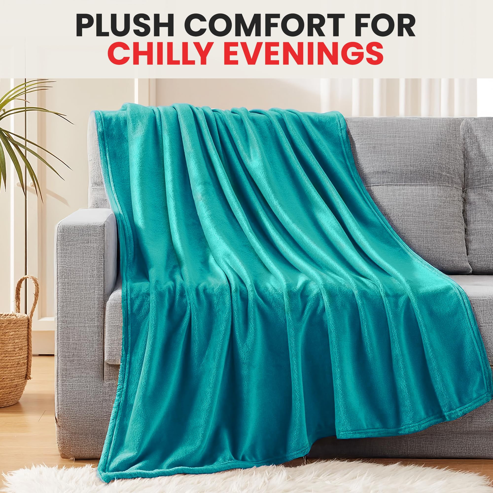 Canadian Linen Teal Flannel Fleece Bed Blanket Throw 50x60 inches