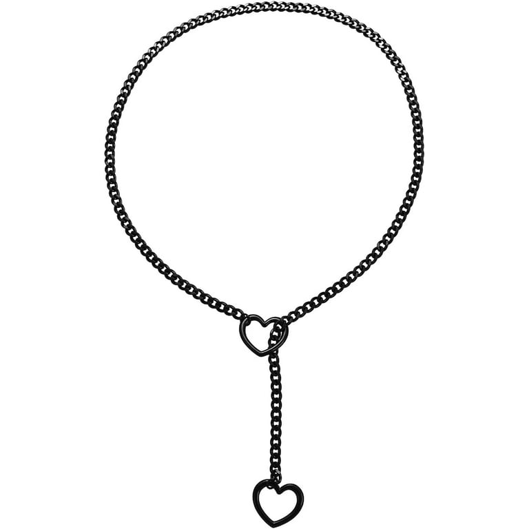 ネックレス・ペンダント ROMANTINUER SN83 NECKLACE BLACK HEART STRING Stainless Steel Adjustable Lariat Y-Necklace for Men,Punk