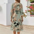 thumbnail image 4 of WTOBBY Women's Stylish Round Neck Floral Print 3/4 Sleeve Midi Dress, Modern Digital Pattern Dress with Casual Elegance for Everyday Wear,Mint Green M, 4 of 4