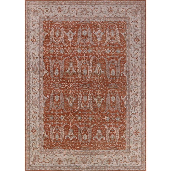 Ahgly Company Indoor Rectangle Mid-Century Modern Khaki Rose Pink Oriental Area Rugs, 3' x 5'