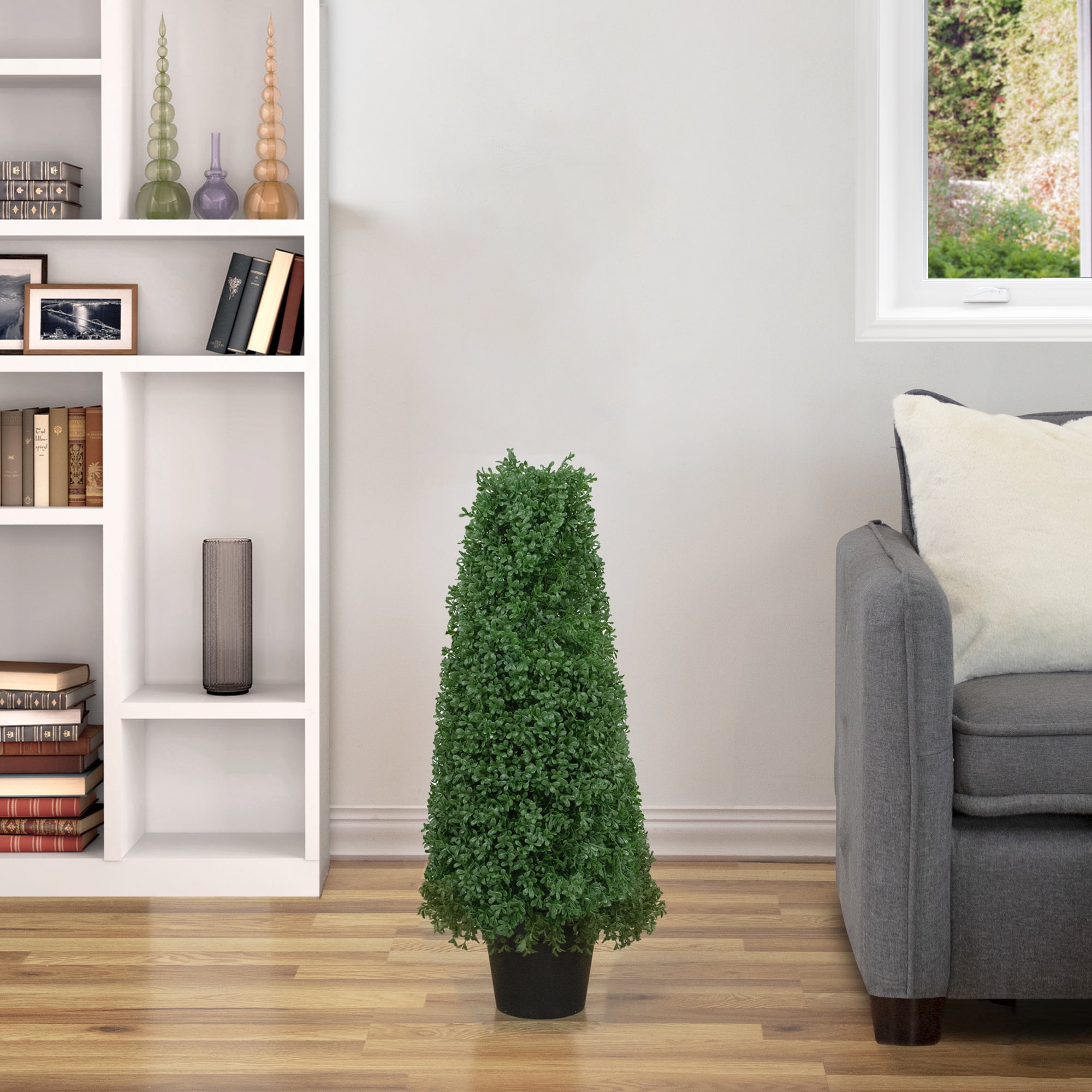 30" Artificial Boxwood Cone Topiary Tree with Round Pot  Unlit - 12
