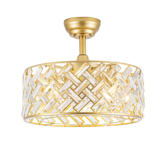 MMGW 18-Inch Gold Crystal Cage Chandelier Ceiling Fan with Remote